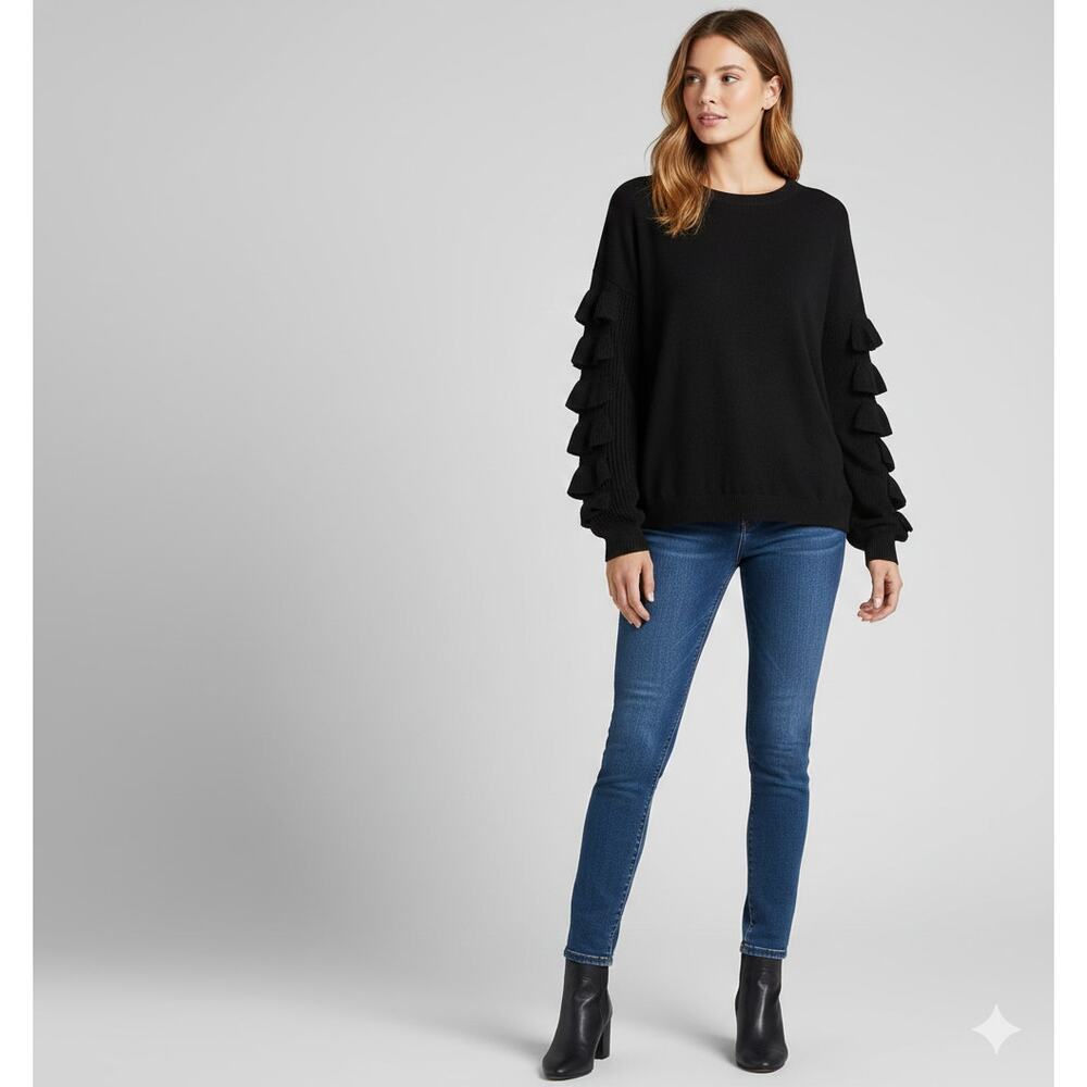 Duffield Lane Small Sweater Black Ruffle Sleeve - Picture 7 of 9